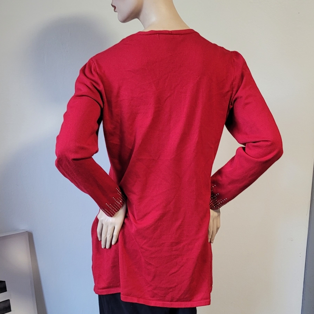 Red Cardigan with Rhinestone Detailing - Picture 2 of 3